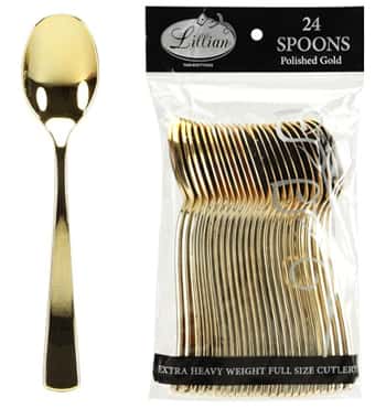 Polished Gold Plastic Cutlery - Spoons - 24-Packs - Lillian