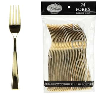 Polished Gold Plastic Cutlery - Forks - 24-Packs - Lillian