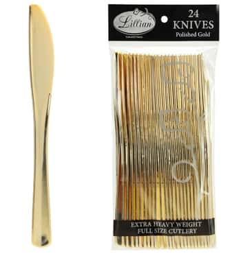 Polished Gold Plastic Cutlery - Knives - 24-Packs - Lillian