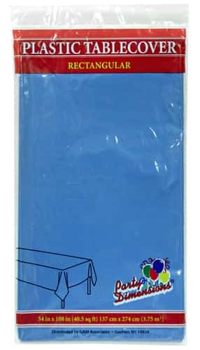 54" X 108" Rectangular Plastic Tablecloth- Medium Blue - Party Dimensions