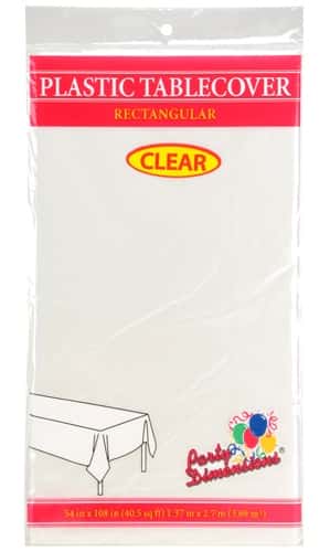 54" X 108" Clear Rectangular Plastic Tablecloth - Clear - Party Dimensions
