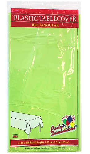 54" X 108" Lime Green Rectangular Plastic Tablecloth- Lime Green - Party Dimensions