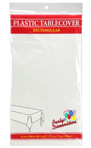 54" X 108" Rectangular Plastic Tablecloth - White - Party Dimensions