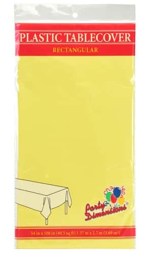 54" X 108" Rectangular Plastic Tablecloth - Yellow - Party Dimensions