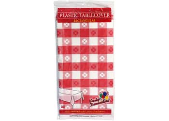 Red Gingham Rectangle Plastic Tablecloths by Party Dimensions - 54'' x 108''
