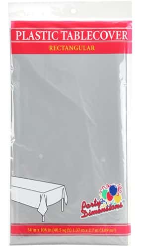 54" X 108" Rectangular Plastic Tablecloth - Silver - Party Dimensions