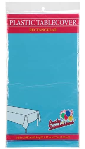 54" X 108" Island Blue Rectangular Plastic Tablecloth - Party Dimensions