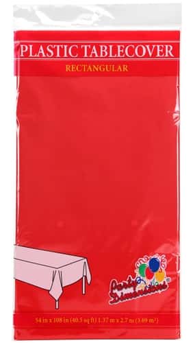 54" X 108" Rectangular Plastic Tablecloth - Red - Party Dimensions