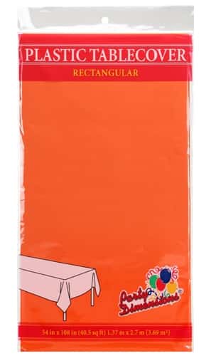 54" X 108" Rectangular Plastic Tablecloth - Orange - Party Dimensions