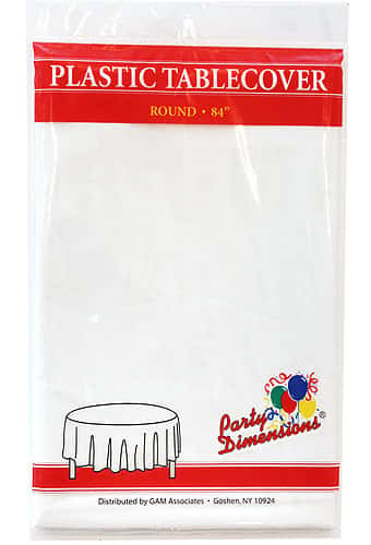 84" White Round Plastic Tablecloth 36-Packs - Party Dimensions
