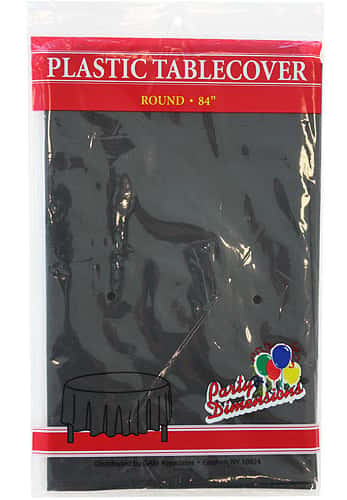 84" Black Round Plastic Tablecloth 36-Packs - Party Dimensions