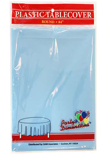 84" Light Blue Round Plastic Tablecloth 36-Packs - Party Dimensions