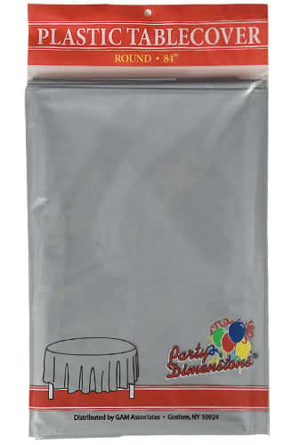 84" Silver Round Plastic Tablecloth 36-Packs - Party Dimensions