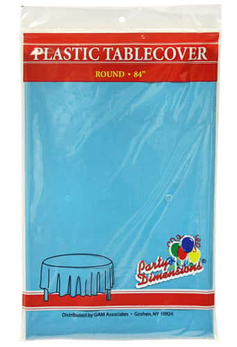 84" Island Blue Round Plastic Tablecloth 36-Packs - Party Dimensions