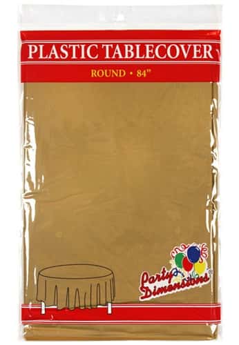 84" Gold Round Plastic Tablecloth 36-Packs - Party Dimensions