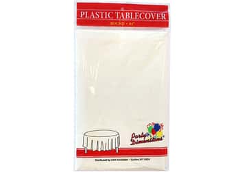 Ivory Round Plastic Tablecloths by Party Dimensions -  84''