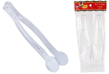 9.25" Clear Long Plastic Ice Tongs 2-Packs - Party Dimensions
