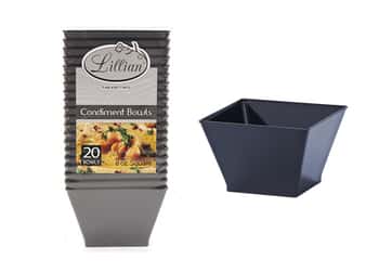 Black 8oz Plastic Square Condiment Bowls by Lillian - 20-Packs