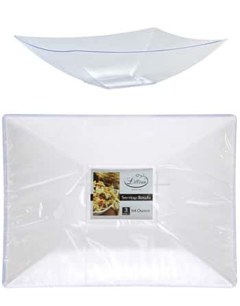 Clear 64 oz. Rectangular Plastic Serving Bowl - 3-Packs - Lillian