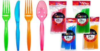 Neon Multi-Color Plastic Combo Cutlery 24-Packs - Party Dimensions Neons