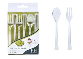 Clear Mini Plastic Spoon & Fork Combo Sets by Lillian - 48-Packs