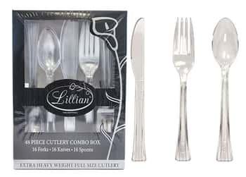 Clear Plastic Cutlery 48 Piece Sets by Lillian - 48-Packs