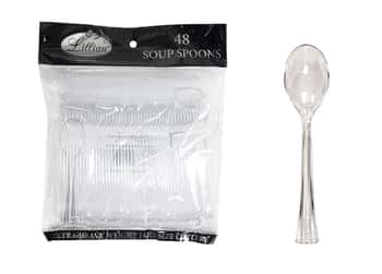 Clear Plastic Soup Spoons Cutlery Bags by Lillian - 48-Packs