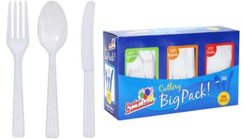 White Plastic Cutlery Combo Box - 300-Packs - Party Dimensions