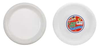 9" White Plastic Plates 10-Packs - Party Dimensions
