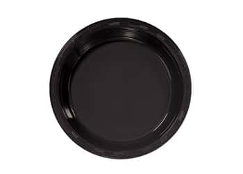 Black 7'' Round Plastic Plates by Hanna K. Signature - 50-Packs