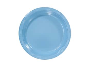 Light Blue 7'' Round Plastic Plates by Hanna K. Signature - 50-Packs