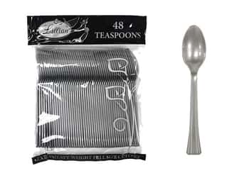 Silver Plastic Teaspoons Cutlery Bags by Lillian - 48-Packs