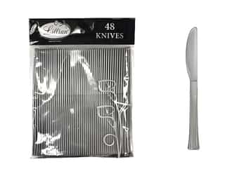 Silver Plastic Knives Cutlery Bags by Lillian - 48-Packs