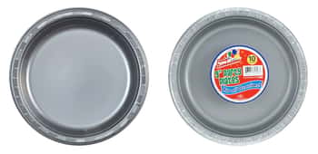 9" Silver Plastic Plate 10-Packs - Party Dimensions