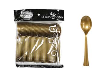 Gold Plastic Soup Spoons Cutlery Bags by Lillian - 48-Packs