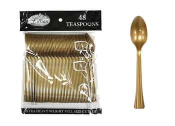 Gold Plastic Teaspoons Cutlery Bags by Lillian - 48-Packs