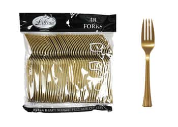 Gold Plastic Forks Cutlery Bags by Lillian - 48-Packs