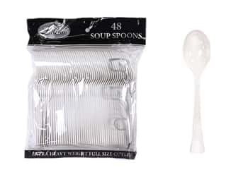 Pearl Plastic Soup Spoons Cutlery Bags by Lillian - 48-Packs