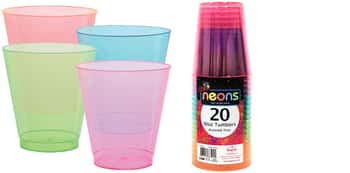 10 oz. Neon Plastic Tumblers 4 Assorted Colors 20-Packs - Party Dimensions Neons