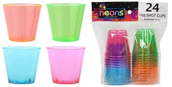 1 oz. Neon Plastic Shot Cup 4 Assorted Colors 24-Packs - Party Dimensions Neons