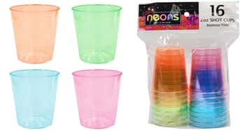 2 oz. Neon Plastic Shot Cup Tumblers 4 Assorted Colors 16-Packs - Party Dimensions Neons