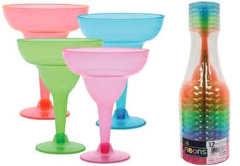 12 oz. 2-Piece Neon Assorted Colors Margarita Cups 12-Packs - Party Dimensions Neons