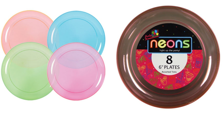 6 Neon Plastic Plates 4 Assorted Colors 8 Packs Party Dimensions Neons
