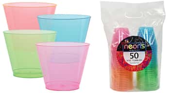 9 oz. Neon Plastic Tumblers 4 Assorted Colors 50-Packs - Party Dimensions Neons