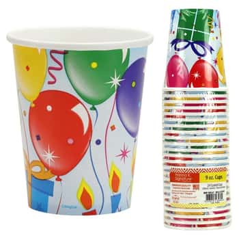 9 oz. Paper Cups - Birthday Balloons Design - 24-Packs - Hanna K. Signature