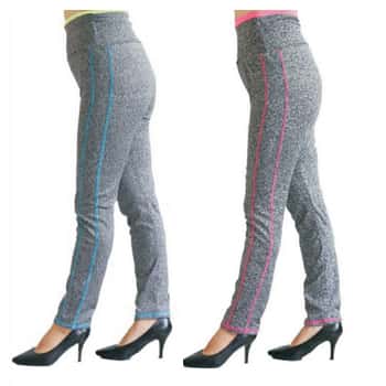 Women's Heathered Sports Leggings w/ Two Tone Stripes