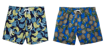 Men's High Fashion Swim Trunks w/ Banana & Pineapple Print - Sizes Small-XL