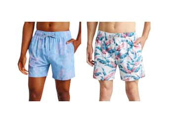Men's 4-Way Stretch Quick Dry Swim Trunks w/ Drawstring Waist Ties Cargo Side Pockets - Palm Tree & Pineapple Print - Sizes Small-2XL