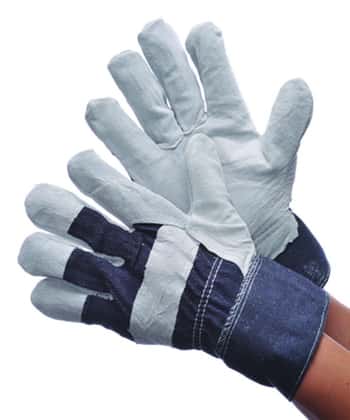 Shoulder Leather Split Patch Palm Gloves w/ Denim Cuff & Back - Size: Large