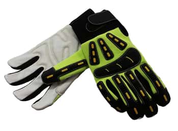 Ultimate Hi-Viz Goat Skin Mechanic Gloves w/ TPR Impact Protection - Size: Large